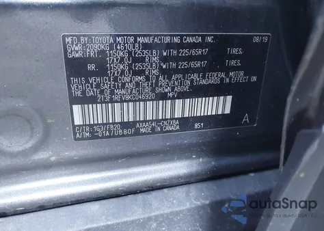 2019 Toyota Rav4 Le из США, поврежденный, VIN 2T3F1RFV8KC046920